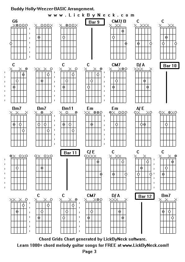 Chord Grids Chart of chord melody fingerstyle guitar song-Buddy Holly-Weezer-BASIC Arrangement,generated by LickByNeck software.